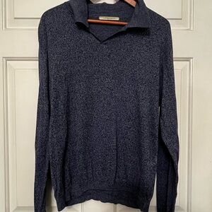 Lorenzoni Navy Johnny Collared Fine Cotton Men's Sweater